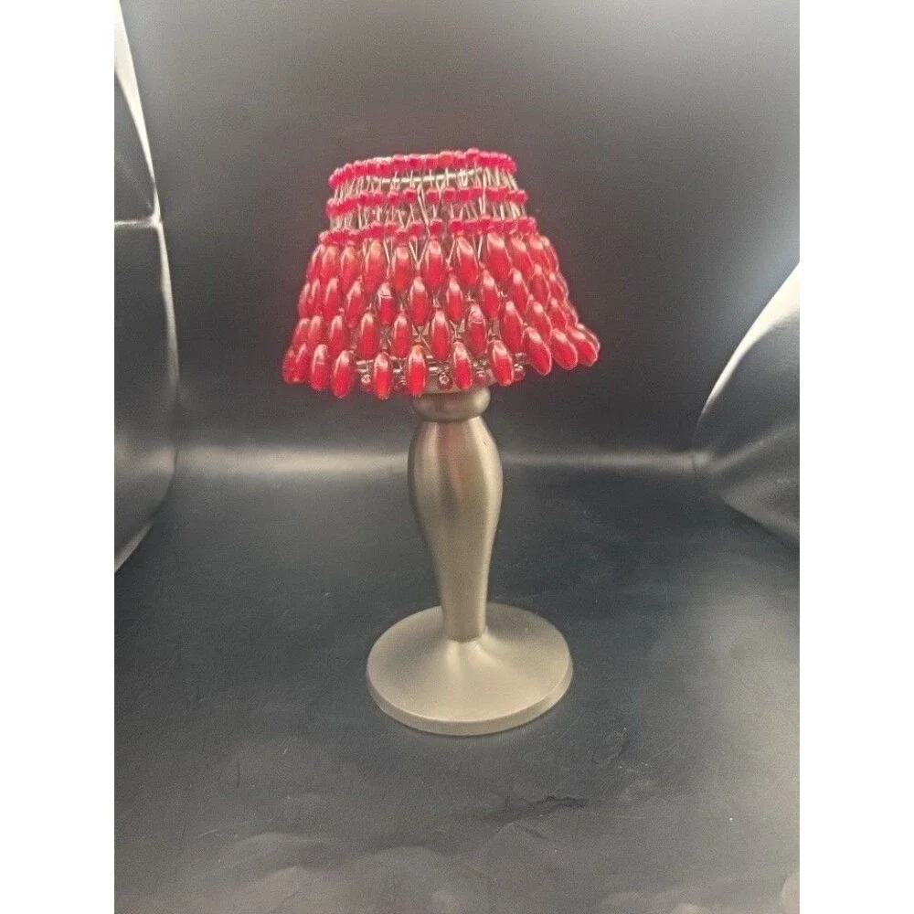 Vtg Pottery Barn Candle Holder Merlot Red Crimson Beaded Shade Fairy Light Lamp